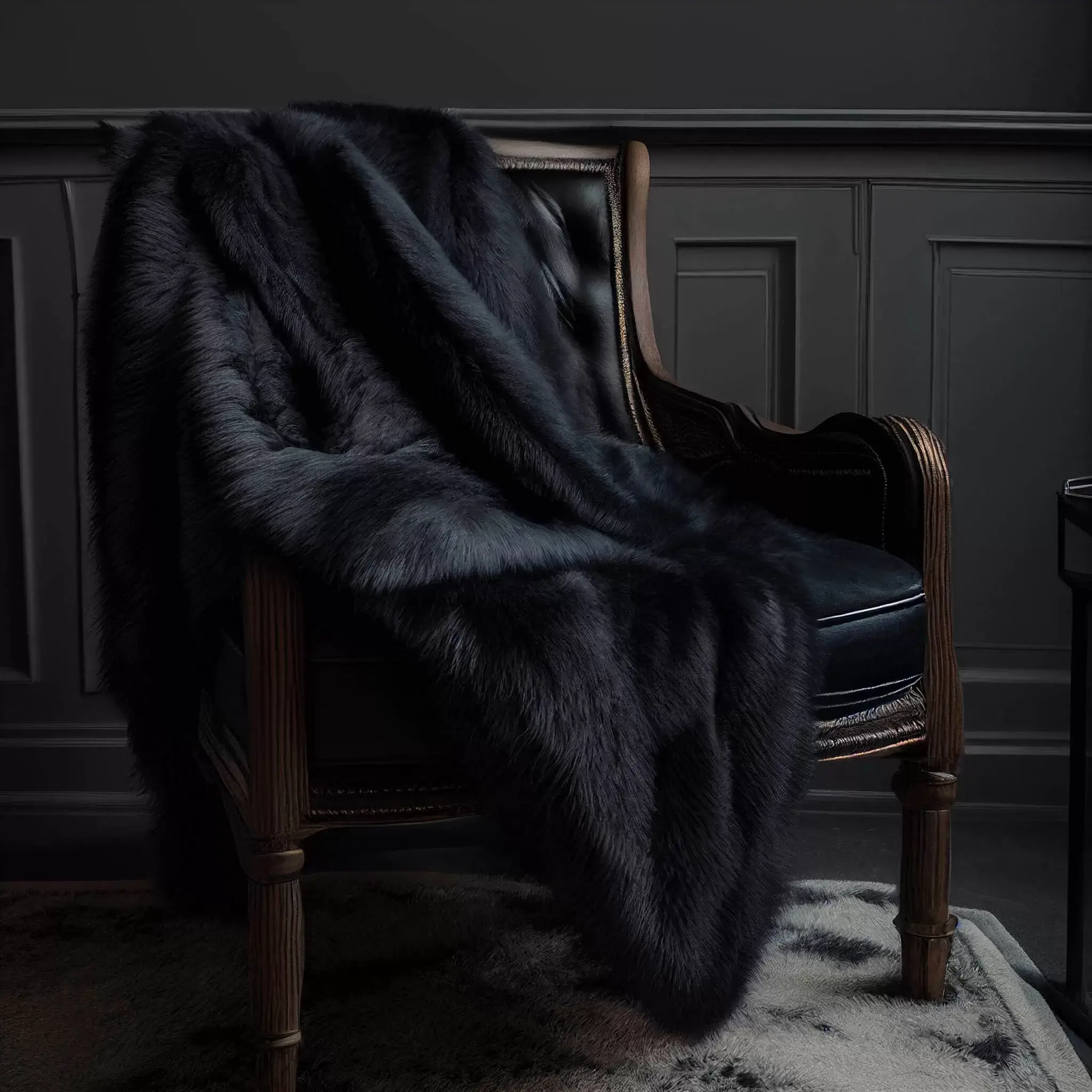 Boreal Black Wolf Faux Fur Throw