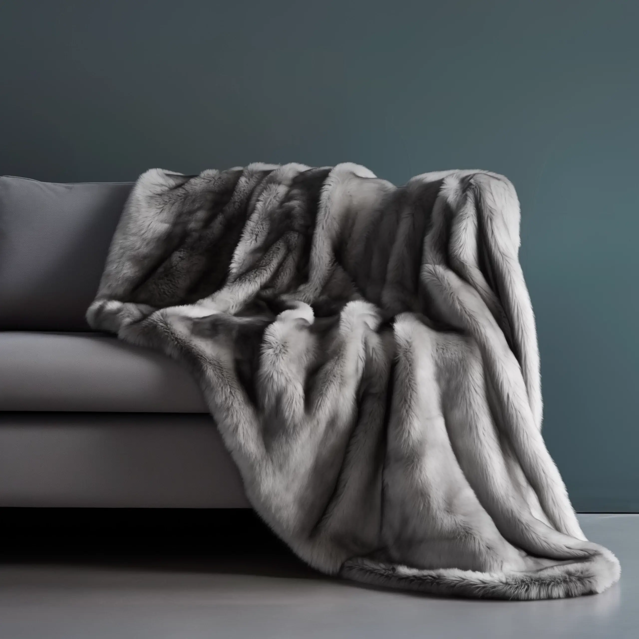Arctic Grey Wolf Faux Fur Throw