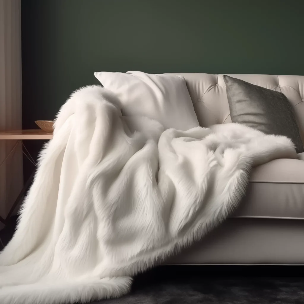 Arctic White Fur Throw on a sofa