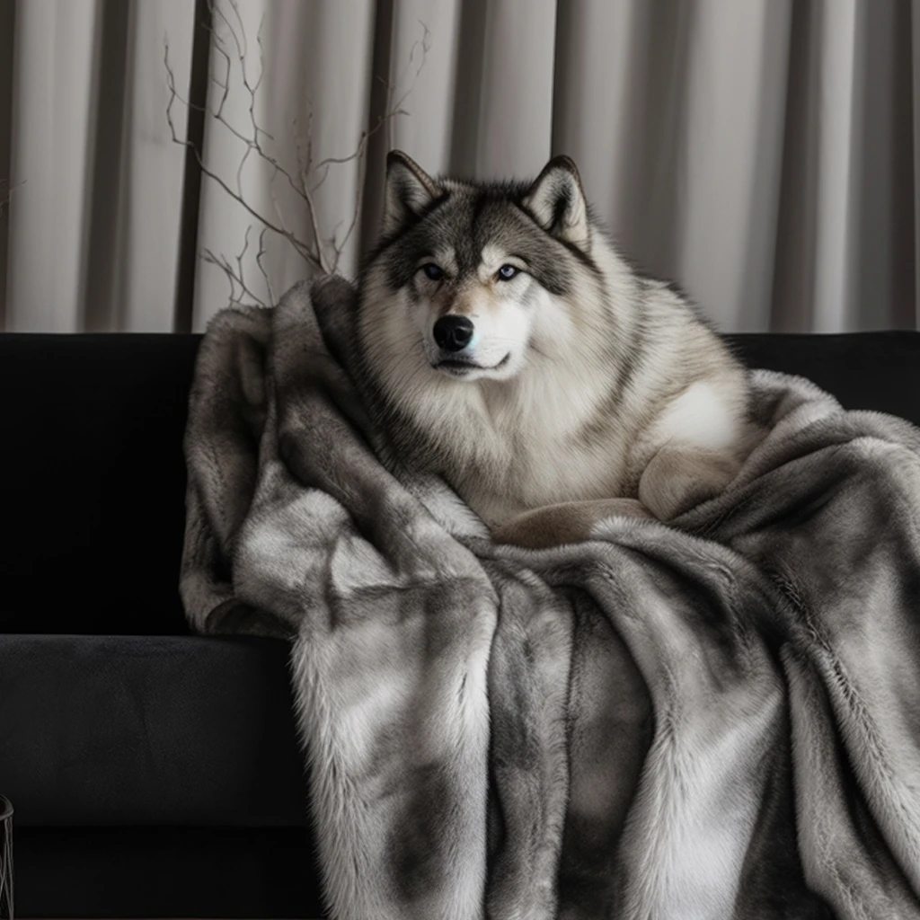 Arctic Grey Wolf Faux Fur Throw
