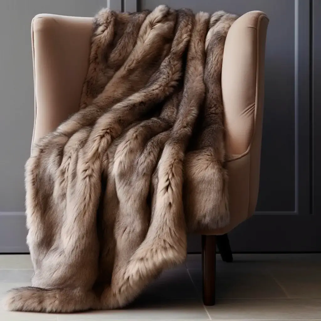 Timber Wolf Fur Throw on a chair
