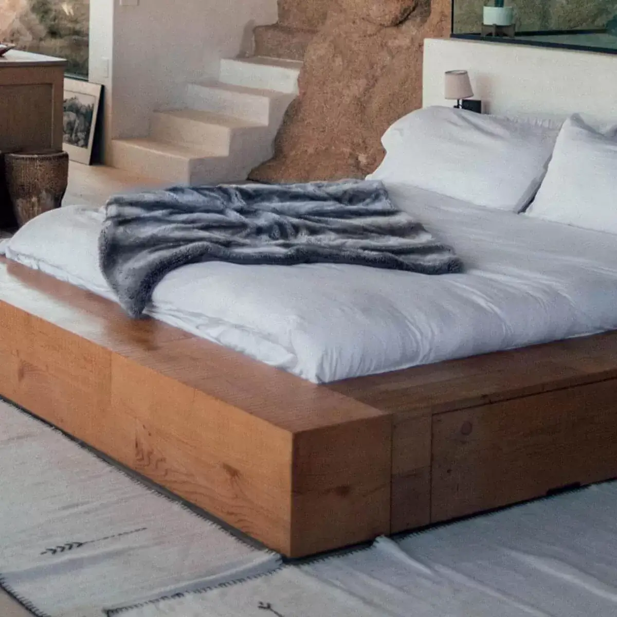 Siberian Grey Wolf Faux Fur Throw