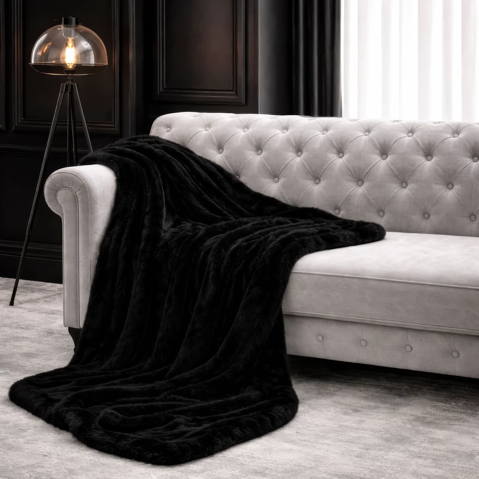 Boreal Black Wolf Faux Fur Throw