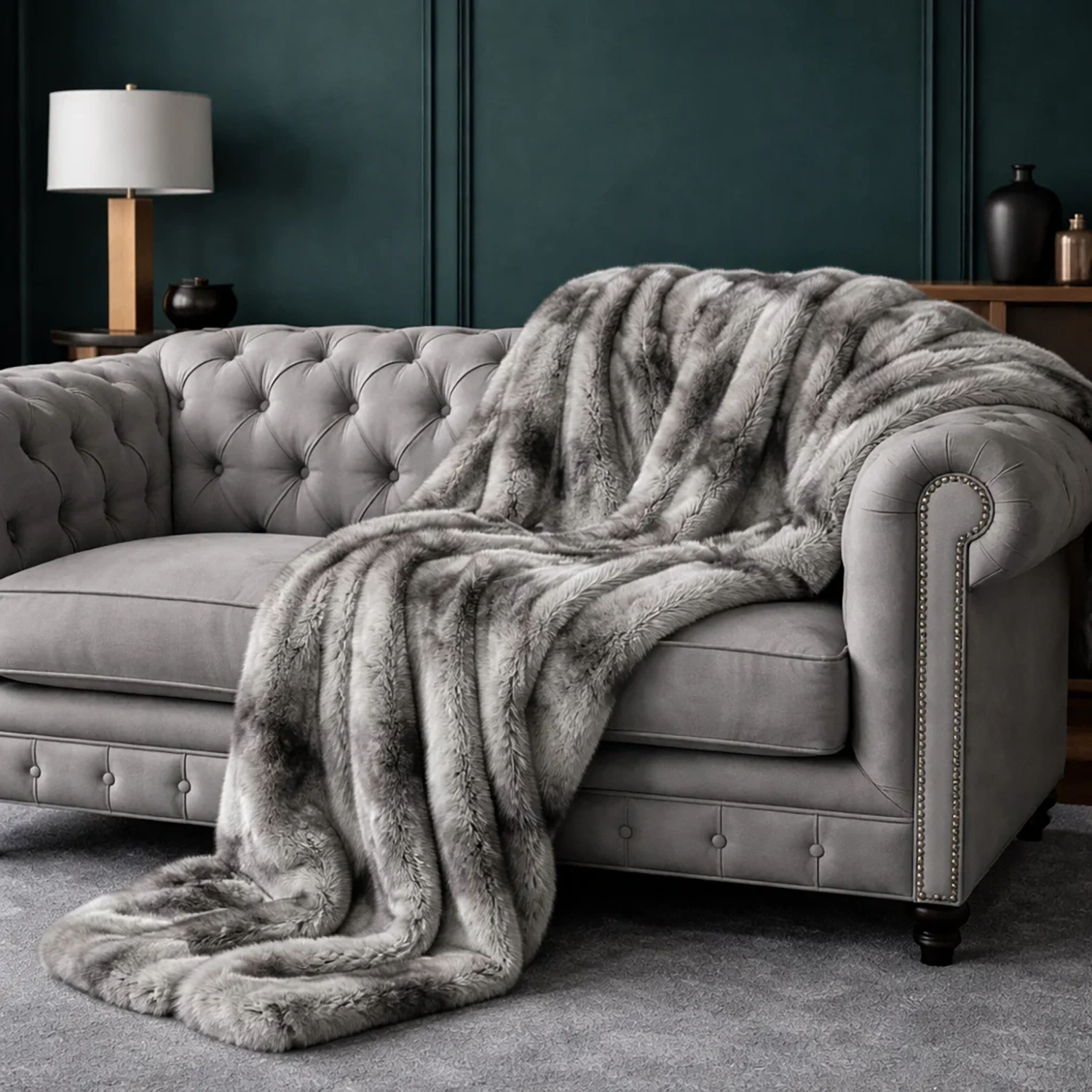 Arctic Grey Wolf Faux Fur Throw