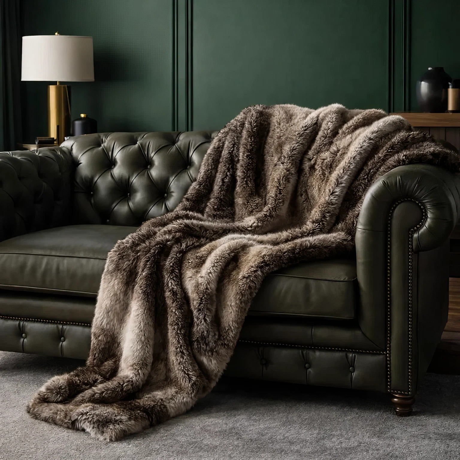 Mountain Grey Wolf Faux Fur Throw