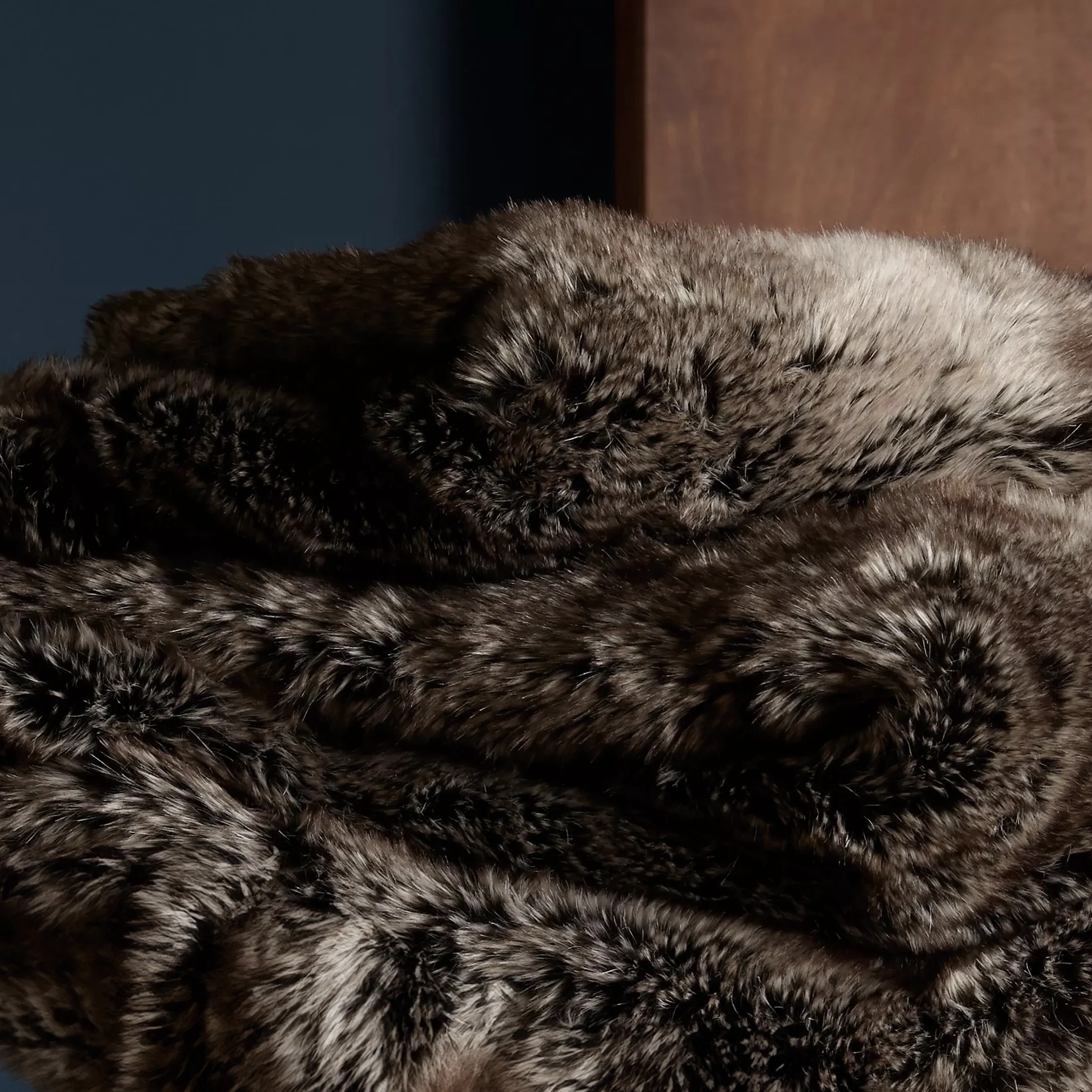 Mountain Grey Wolf Faux Fur Throw