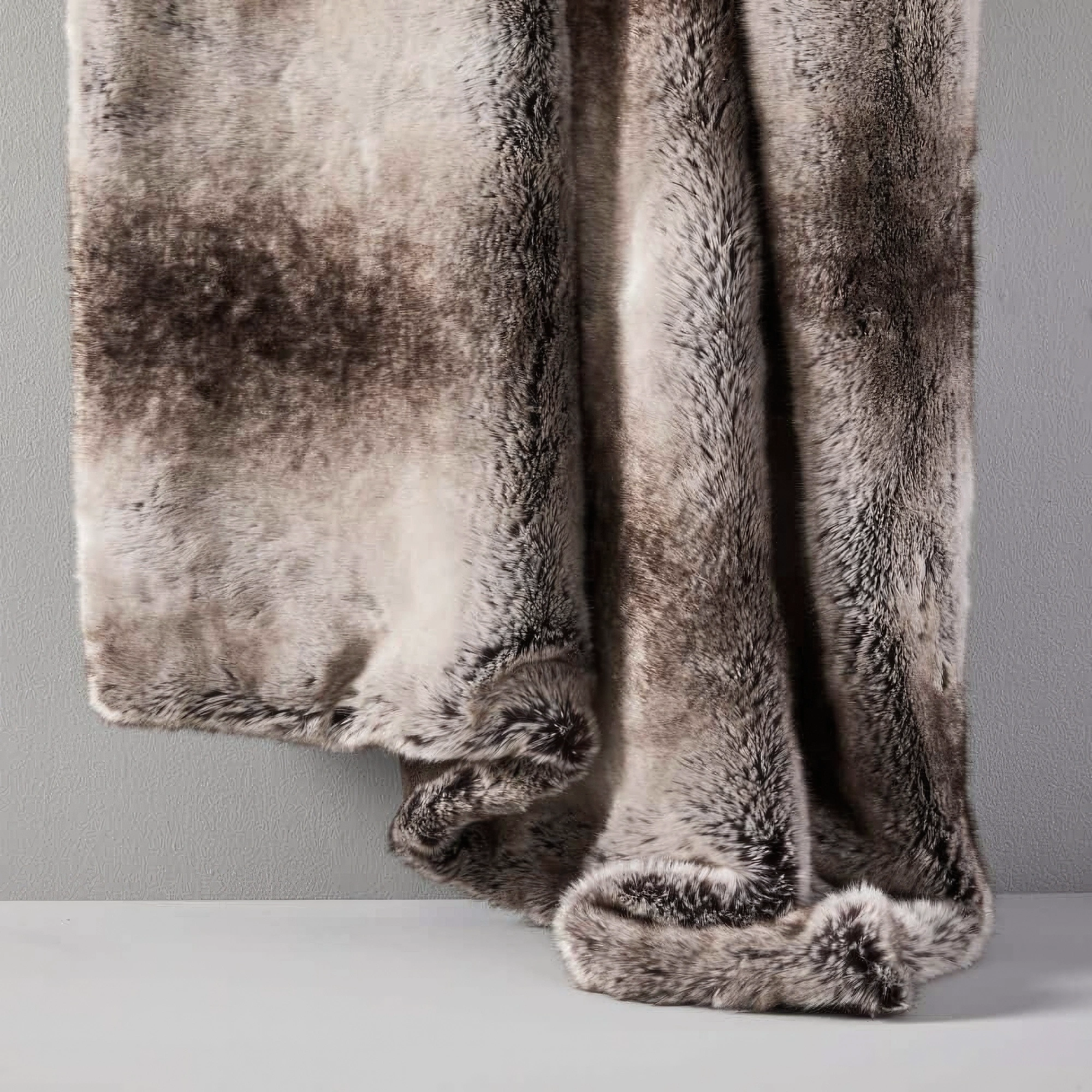 Mountain Grey Wolf Faux Fur Throw