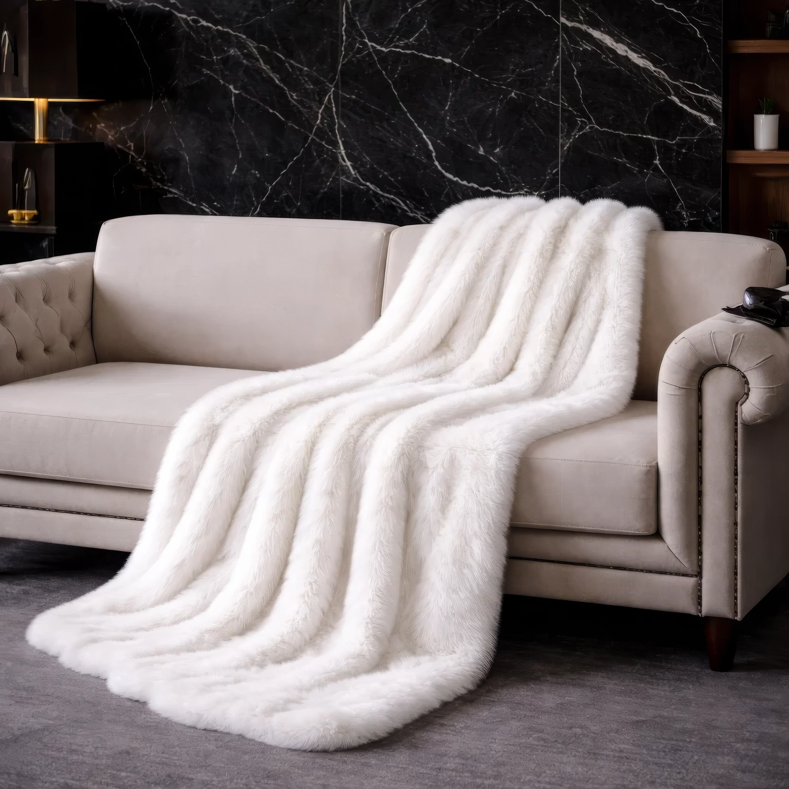 Arctic White Wolf Faux Fur Throw