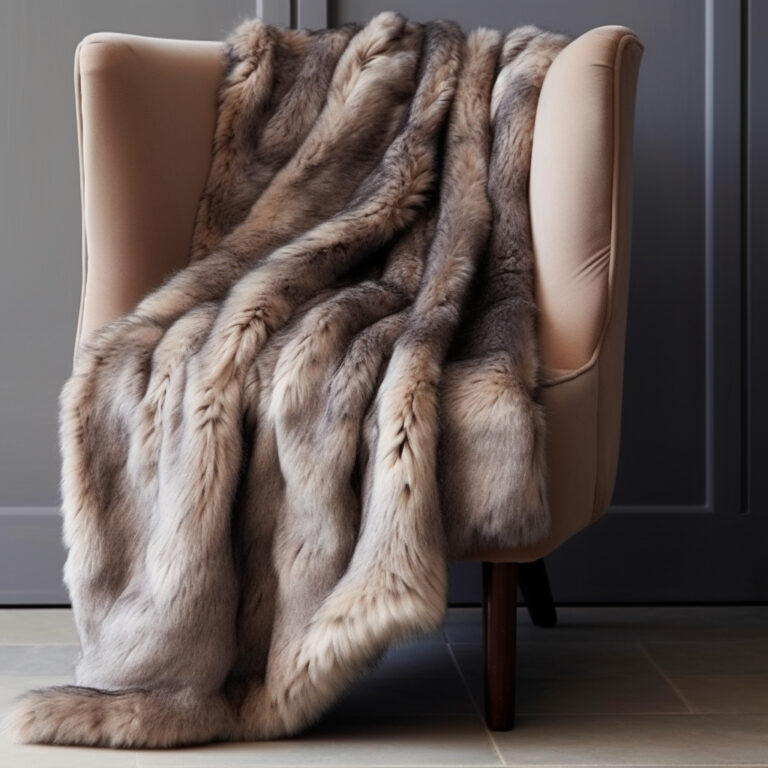 Timber wolf faux fur throw on sofa